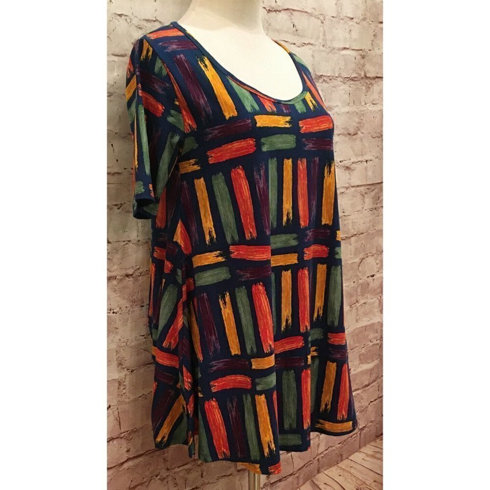 LuLaRoe Womens XS Perfect T Shirt Top Teal Blue Brush Strokes Short Sleeve NEW - Picture 3 of 3